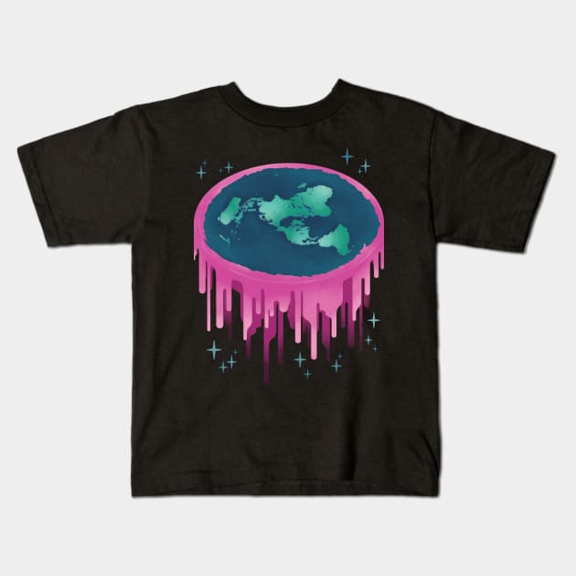 Neon Drippy Flat Earth Kids T-Shirt by DCLawrenceUK